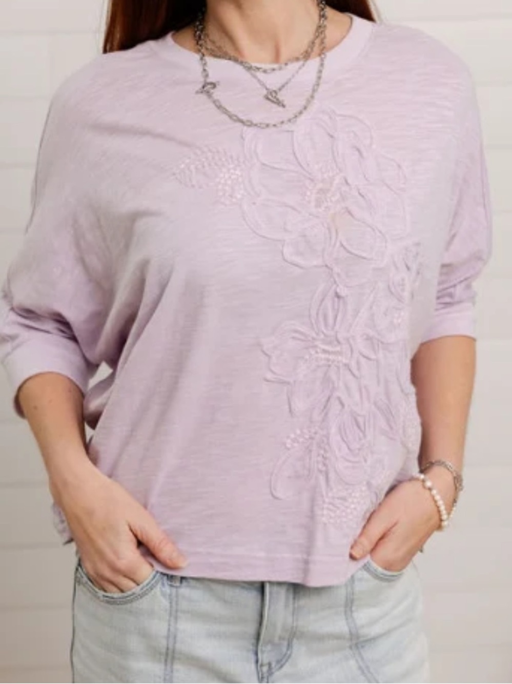 Democracy Floral Embroidered Dolman Sleeve Knit Top Size L - Picture 2 of 11